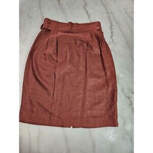 Andrea Jovine Womens Rust Linen Pencil Skirt with Waist Details, Size 8